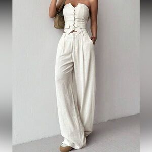 Chic Cream Wide-Leg Jumpsuit and Matching Top